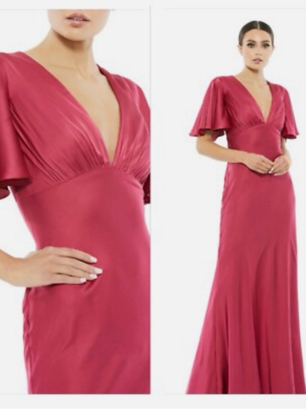 Mac Duggal Elegant Deep Pink V-Neck Maxi Dress